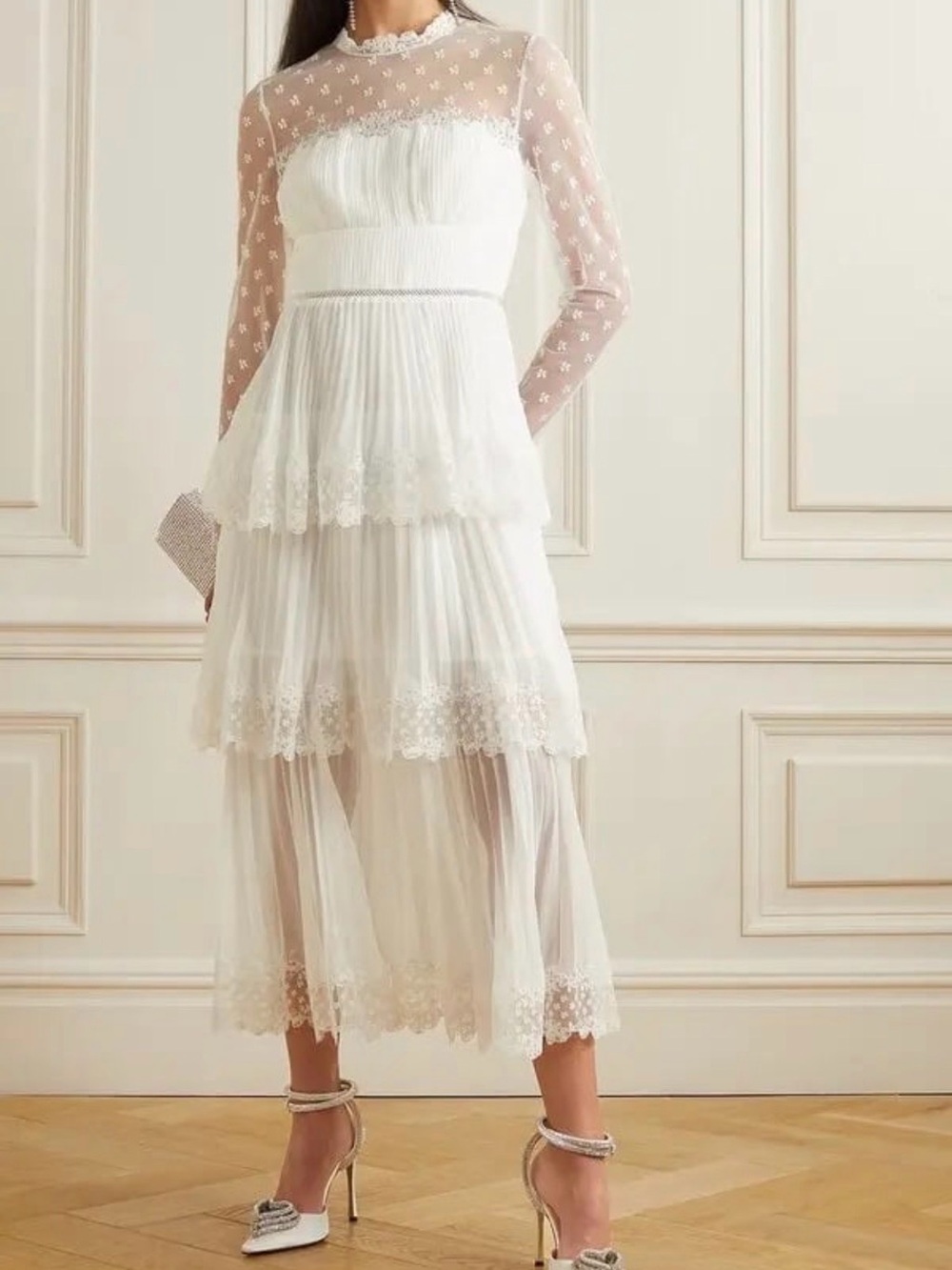 SELF-PORTRAIT 
Tiered Lace-Trimmed Embroidered Tulle And Pleated 4